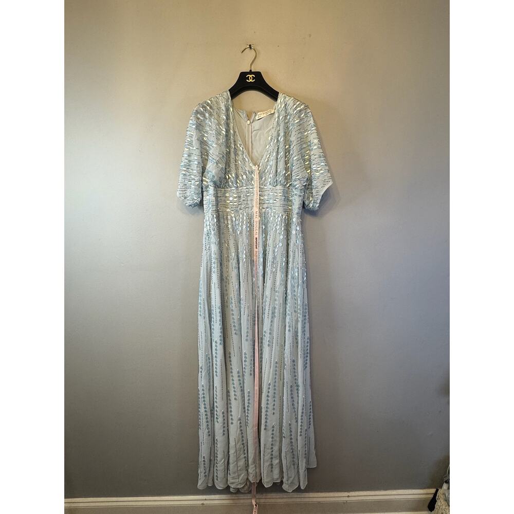 NWT Mac Duggal Powder Blue Embellished Chiffon Gown Dress Size 12